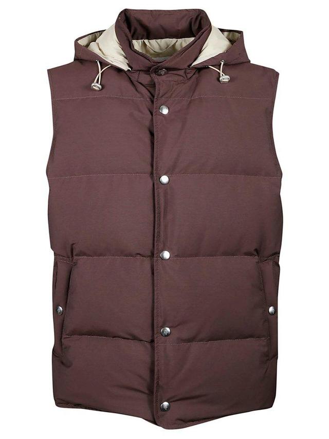 Mens Burgundy Funnel-neck Quilted Wool-blend Gilet Product Image