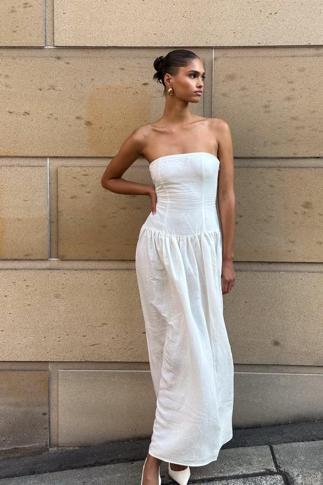 Audrina Strapless Linen Maxi Dress - White Product Image