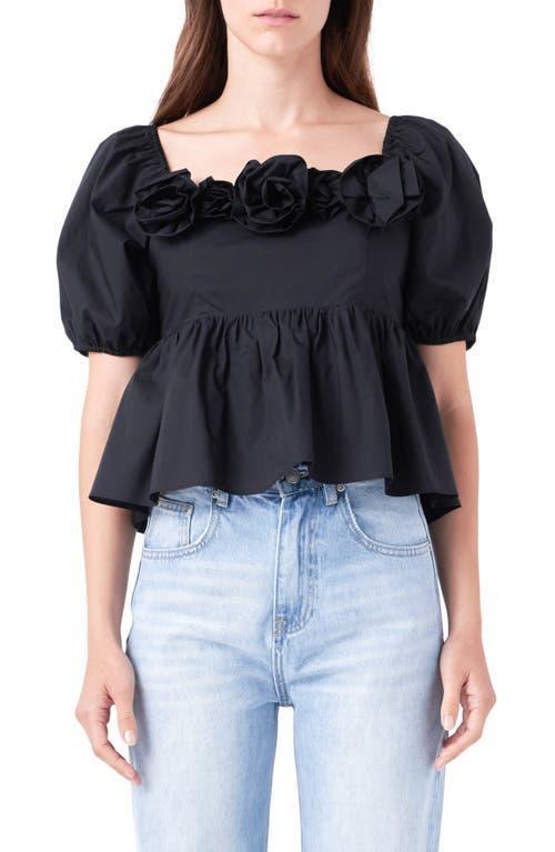 English Factory Corsage Detail Cotton Poplin Top Product Image