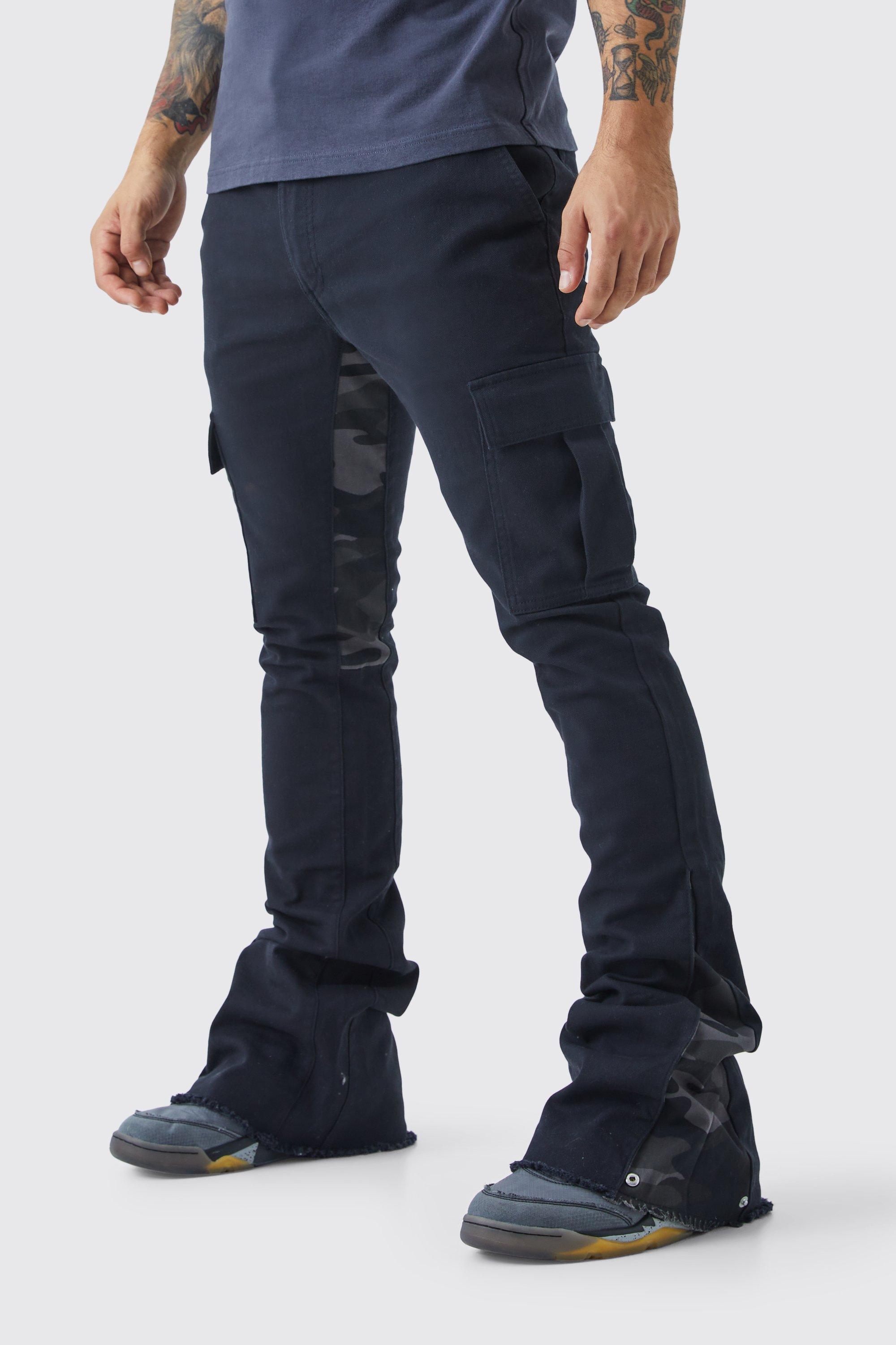 Skinny Stacked Flare Camo Gusset Cargo Pants | boohooMAN USA Product Image