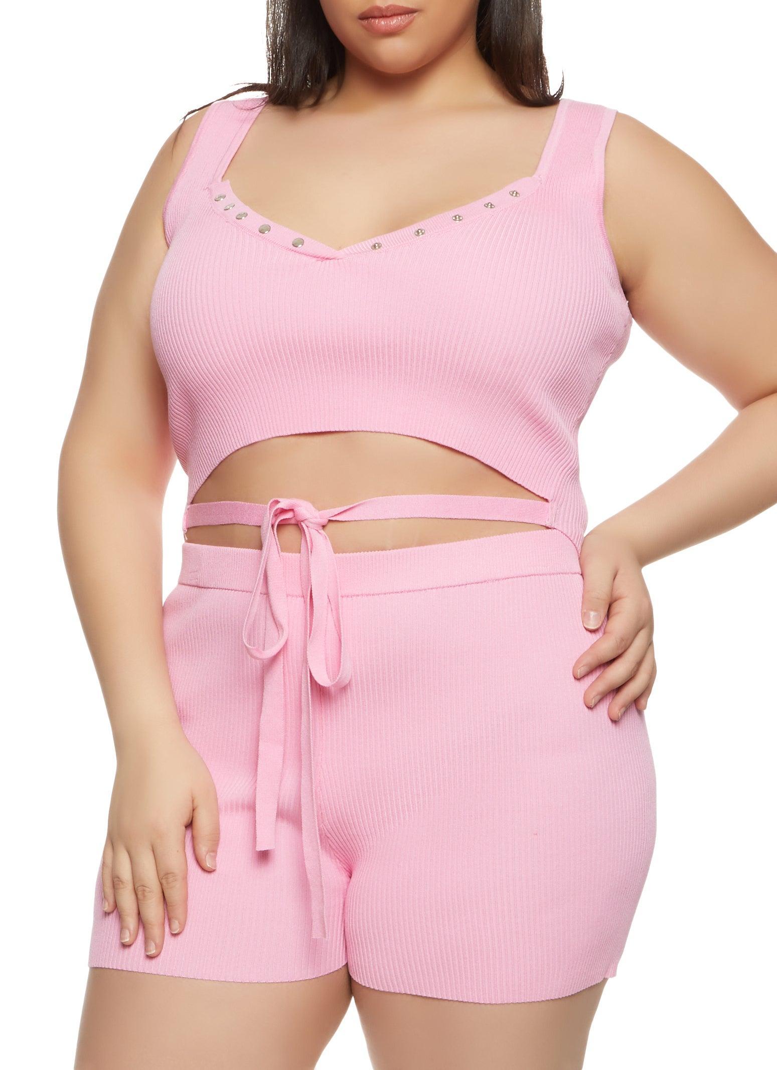 Womens Plus Size Daisy Tie Front Cropped Tank Top Product Image