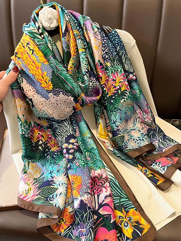 Chic Floral Printed Silk Imitation Warm Shawl&Scarf Product Image