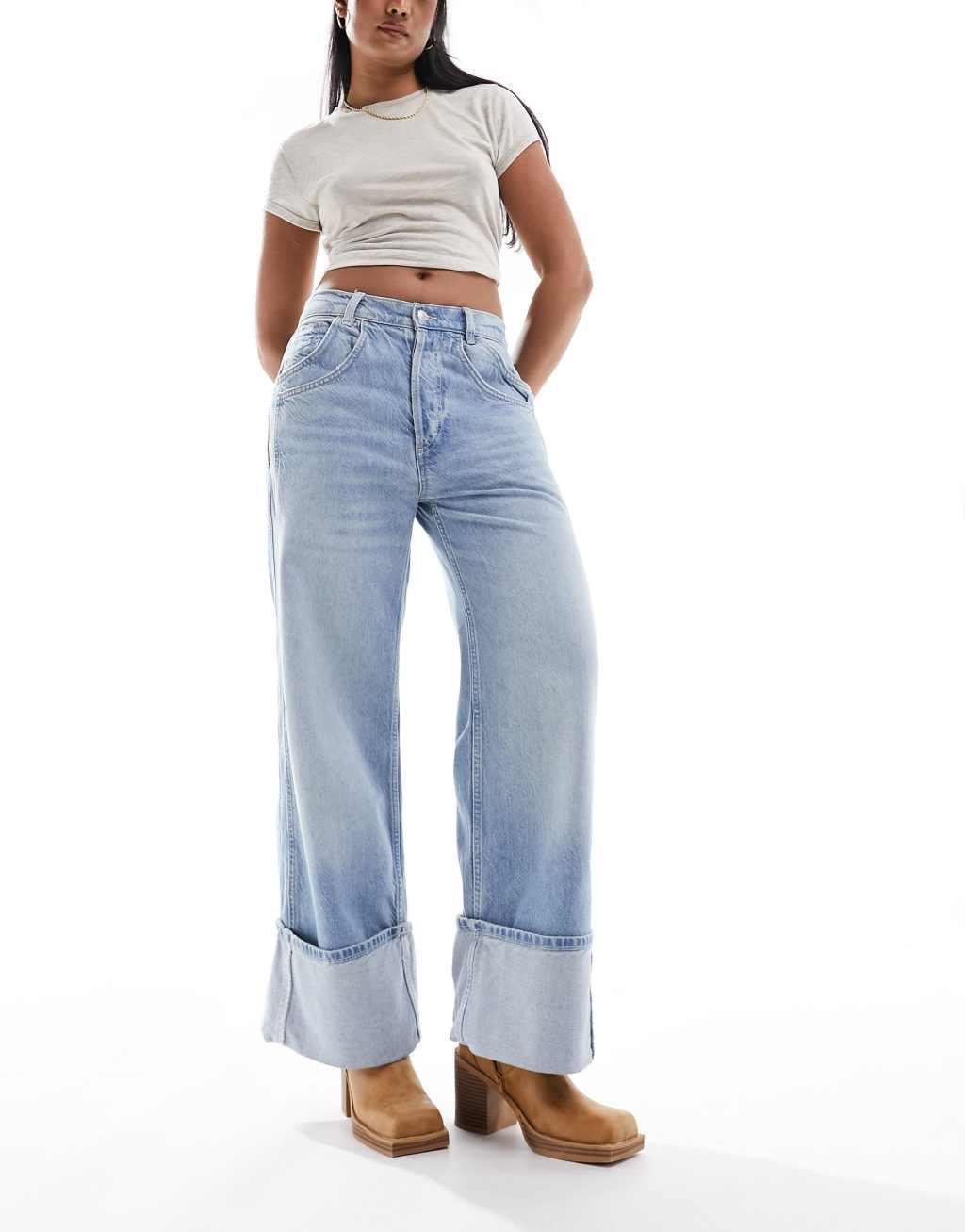 Free People slouchy low rise jeans in washed blue Product Image