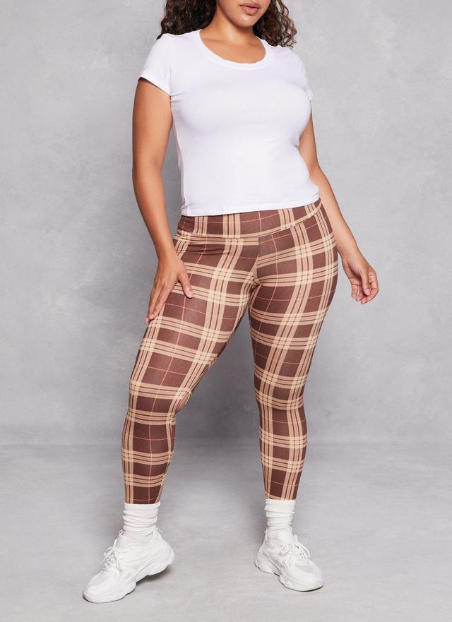 Womens Plus Size Plaid Soft Knit High Waist Leggings Product Image