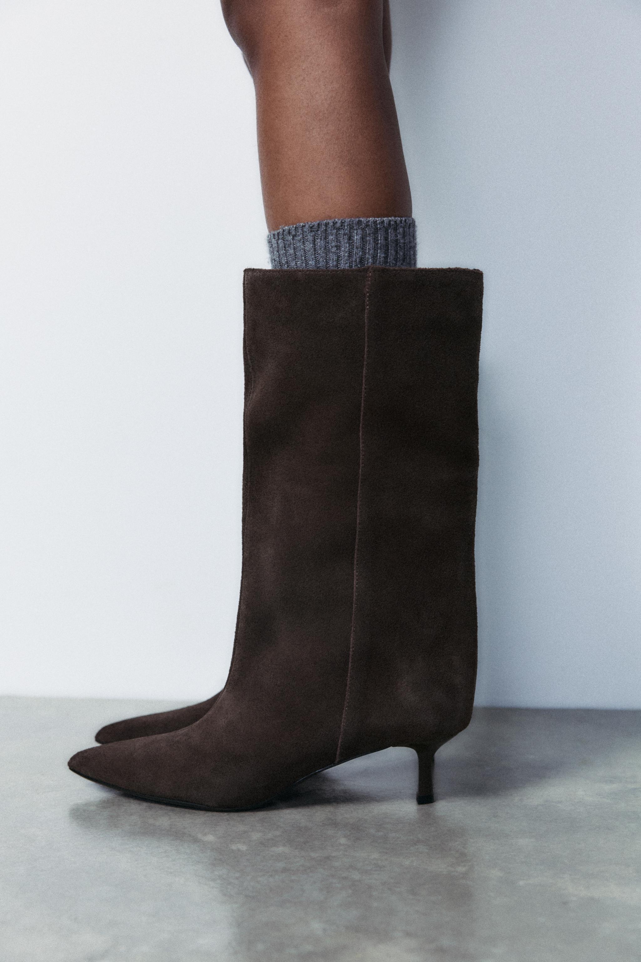 SUEDE WIDE SHAFT ANKLE BOOTS product image