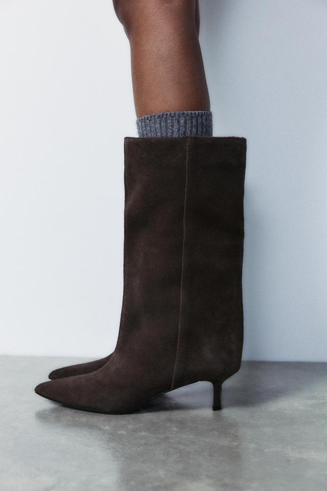 SUEDE WIDE SHAFT ANKLE BOOTS Product Image