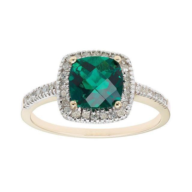 Lab-Created Emerald 10K Gold & 1/5 Carat T.W. Diamond Frame Ring, Womens Yellow Product Image