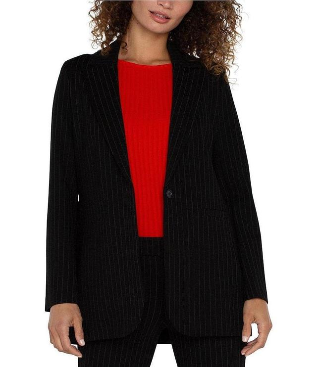 Liverpool Los Angeles Pinstripe Lapel Long Sleeve Button Front Stretch Blazer Product Image