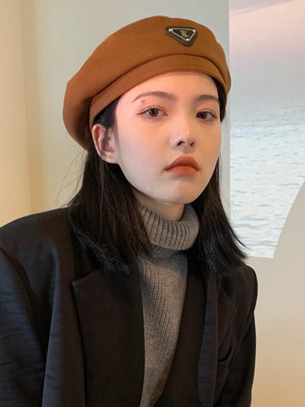 3 Colors Vintage Solid Color Woolen Beret Hat product image