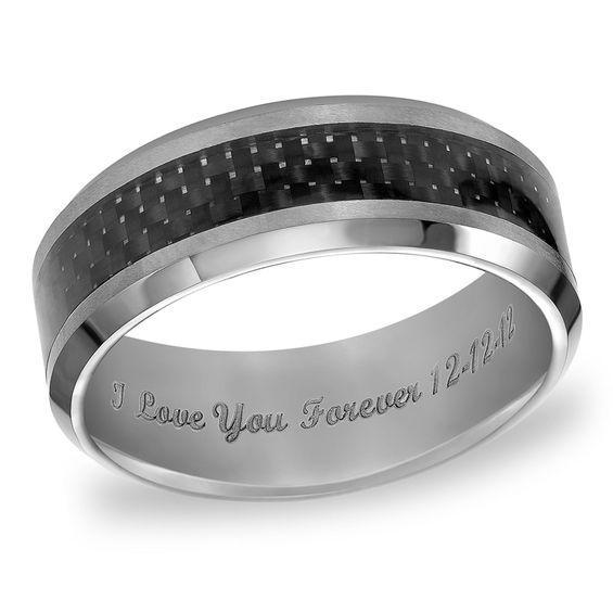 Triton Men's 8.0mm Engraved Comfort Fit Tungsten and Carbon fiber Inlay Wedding Band (25 Characters) Product Image