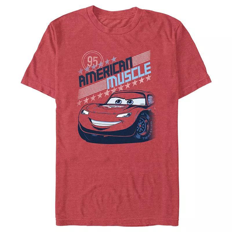 Disney / Pixars Cars Lightning McQueen American Muscle Mens Graphic Tee Red Grey Product Image