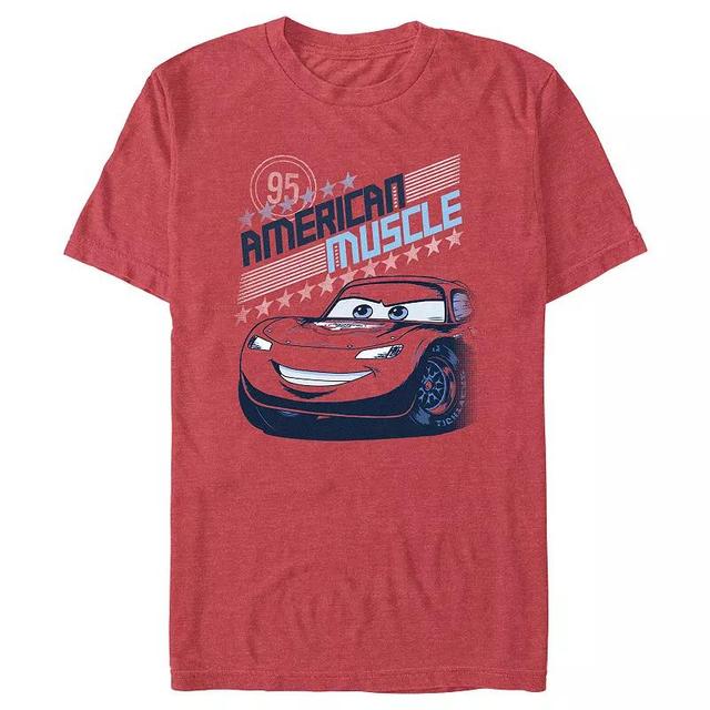 Disney / Pixars Cars Lightning McQueen American Muscle Mens Graphic Tee Red Grey Product Image