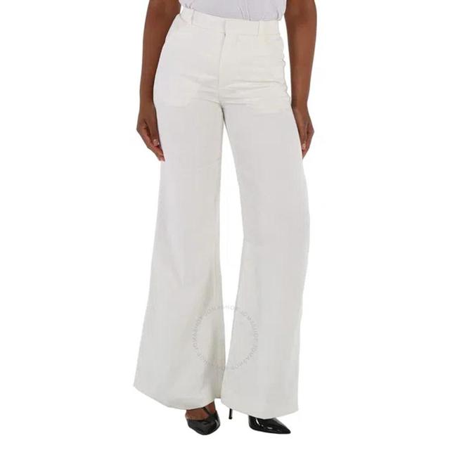 Chloe Ladies Iconic Milk Flared Ribbed Trousers In White Product Image