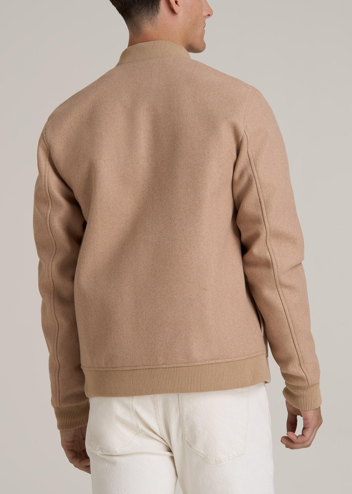 Melton Varsity Jacket for Tall Men in Light Camel Mix Product Image