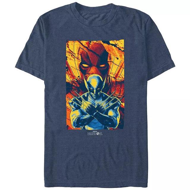 Mens Marvel Deadpool And Wolverine Looking Over Wolverine Graphic Tee Navy Grey Product Image