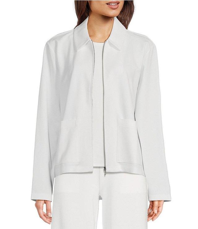 Eileen Fisher Washable Flex Ponte Point Collar Long Sleeve Zip-Up Jacket Product Image