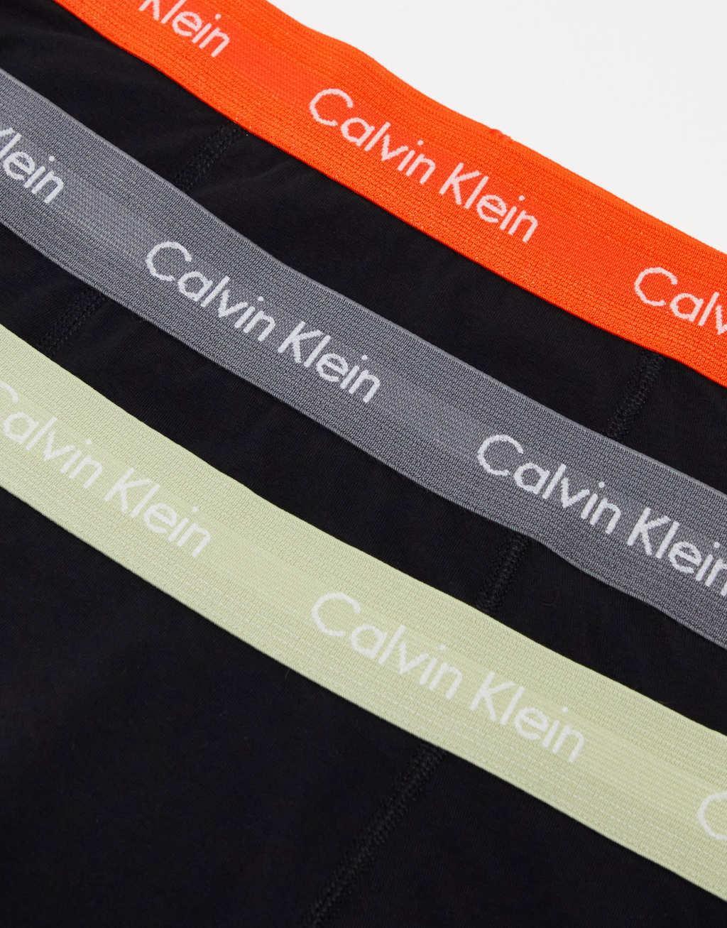 Calvin Klein cotton stretch trunks 3 pack in black with colored waistband Product Image