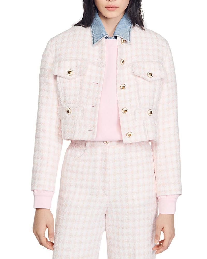 Sandro Cropped Tweed Button Front Jacket Product Image