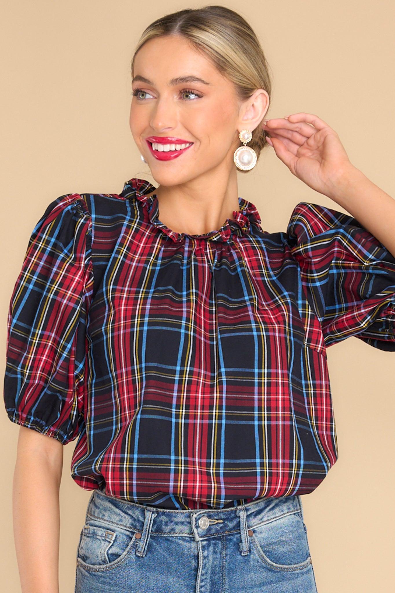 Aura A Special Gift Black Plaid Top Product Image