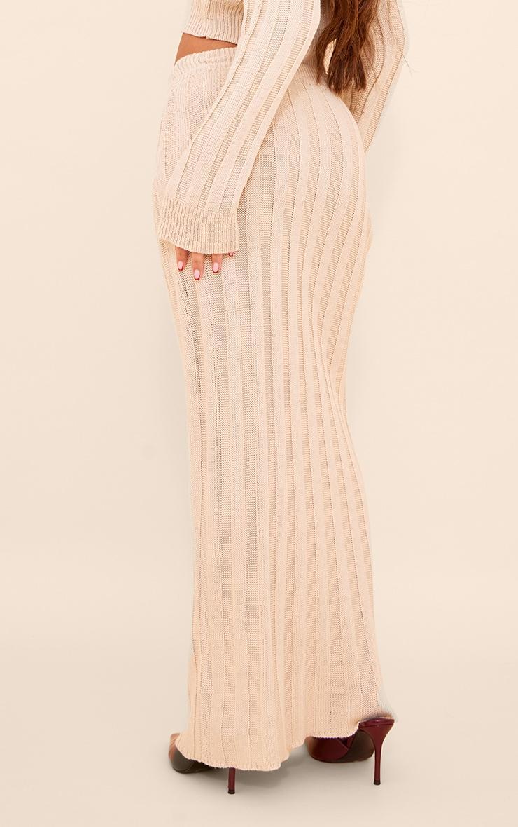 Oatmeal Wide Rib Textured Knit Maxi Skirt Product Image