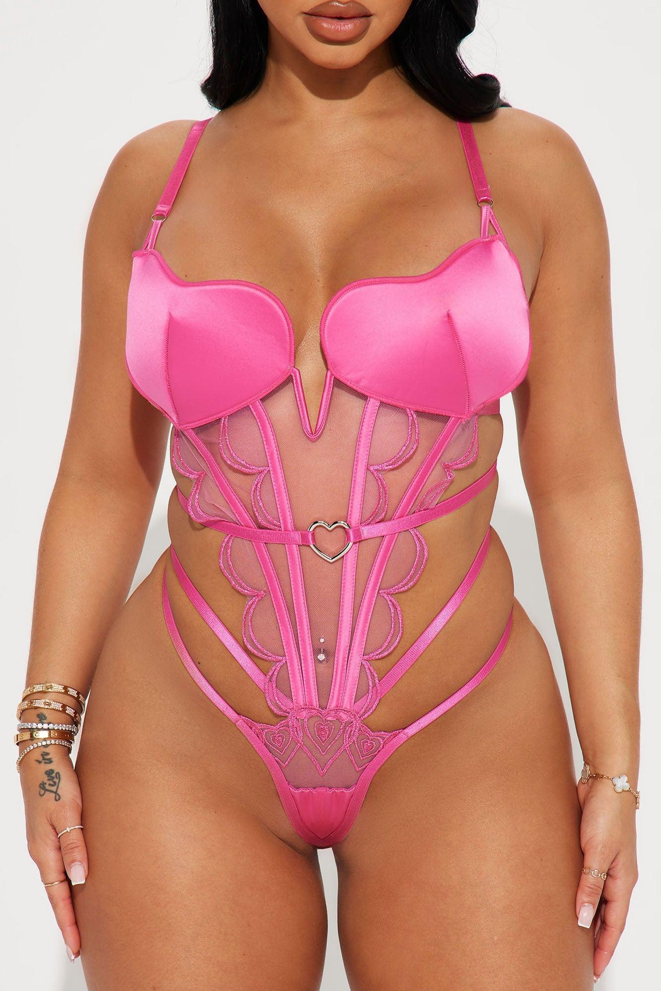 Heart To Heart Embroidered Corset Teddy - Pink Product Image