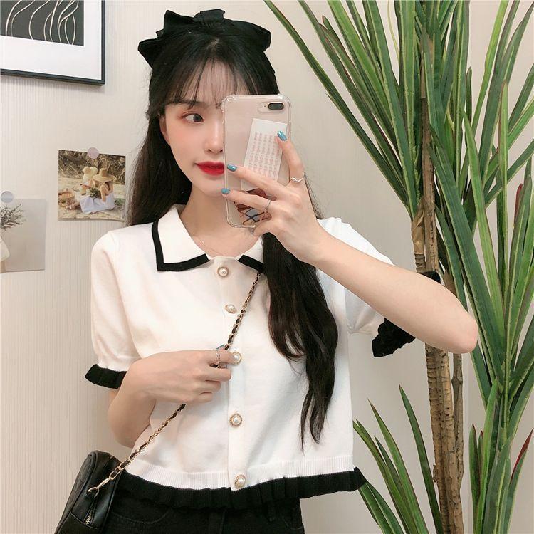 Short-Sleeve Ruffle Trim Blouse Product Image