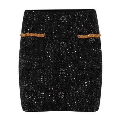 Sequin Crystal Bead Embellished High Waist Knit Mini Skirt In Black Product Image