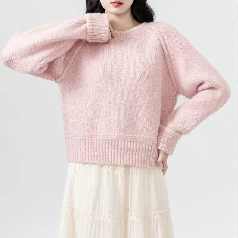 Round Neck Contrast Trim Oversized Sweater Product Image