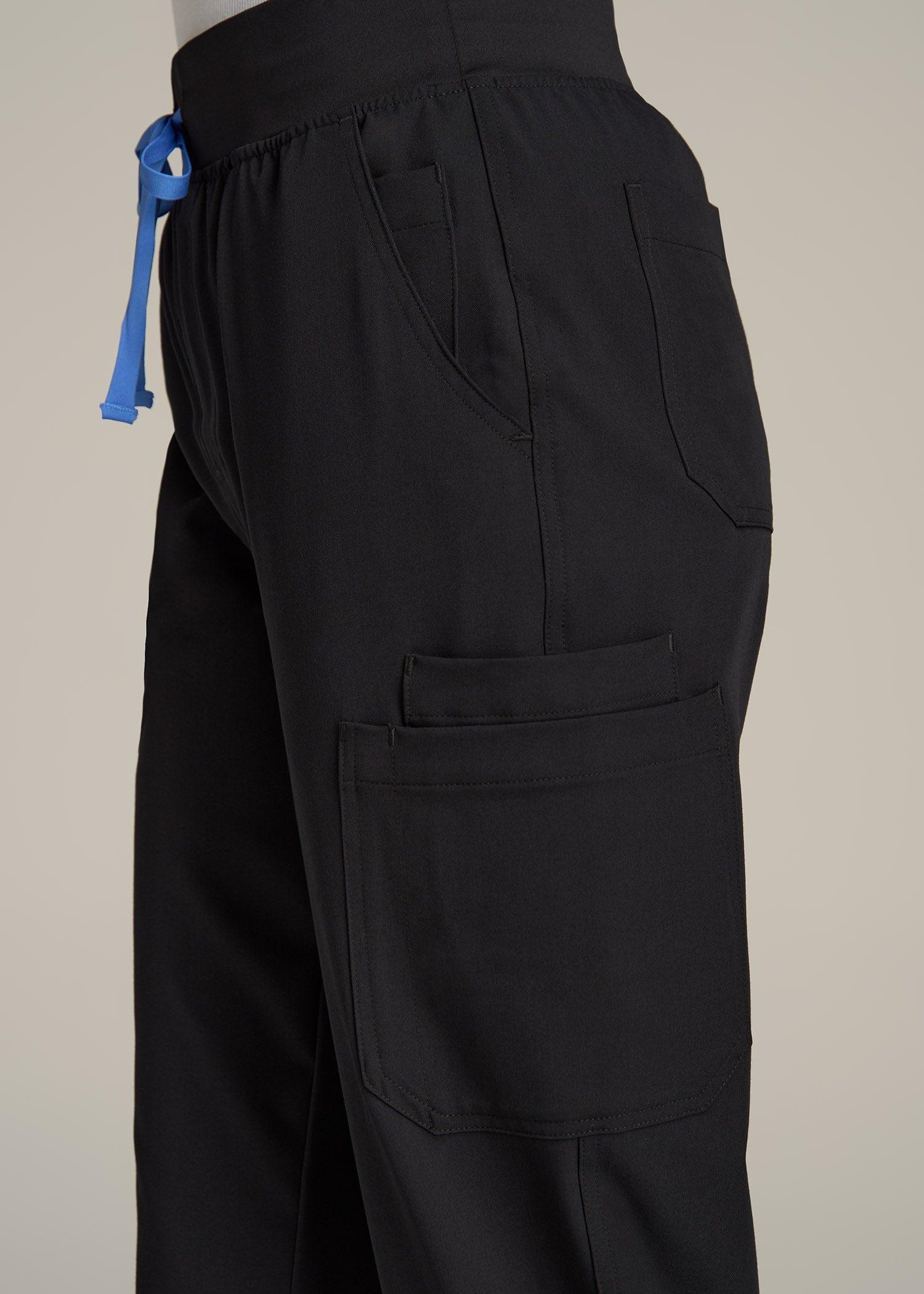 Cargo Scrub Pants for Tall Women in Black Female Product Image