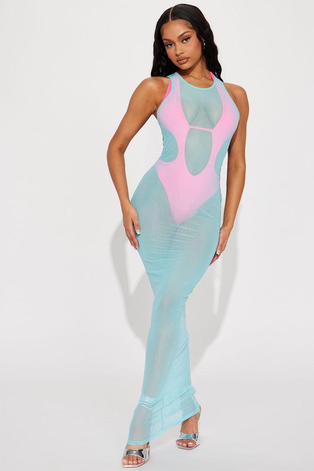 Slay For You Mesh Maxi Dress - Aqua/Combo Product Image