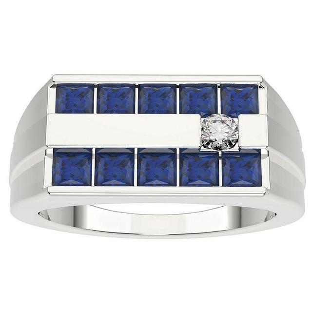 Mens Sterling Silver Lab Created Sapphire & Diamond Accent Ring Product Image