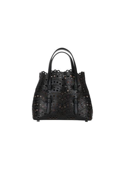 ALAÏA Alaia Noir Mina 20 Laser-cut Leather Tote Bag In Black Product Image