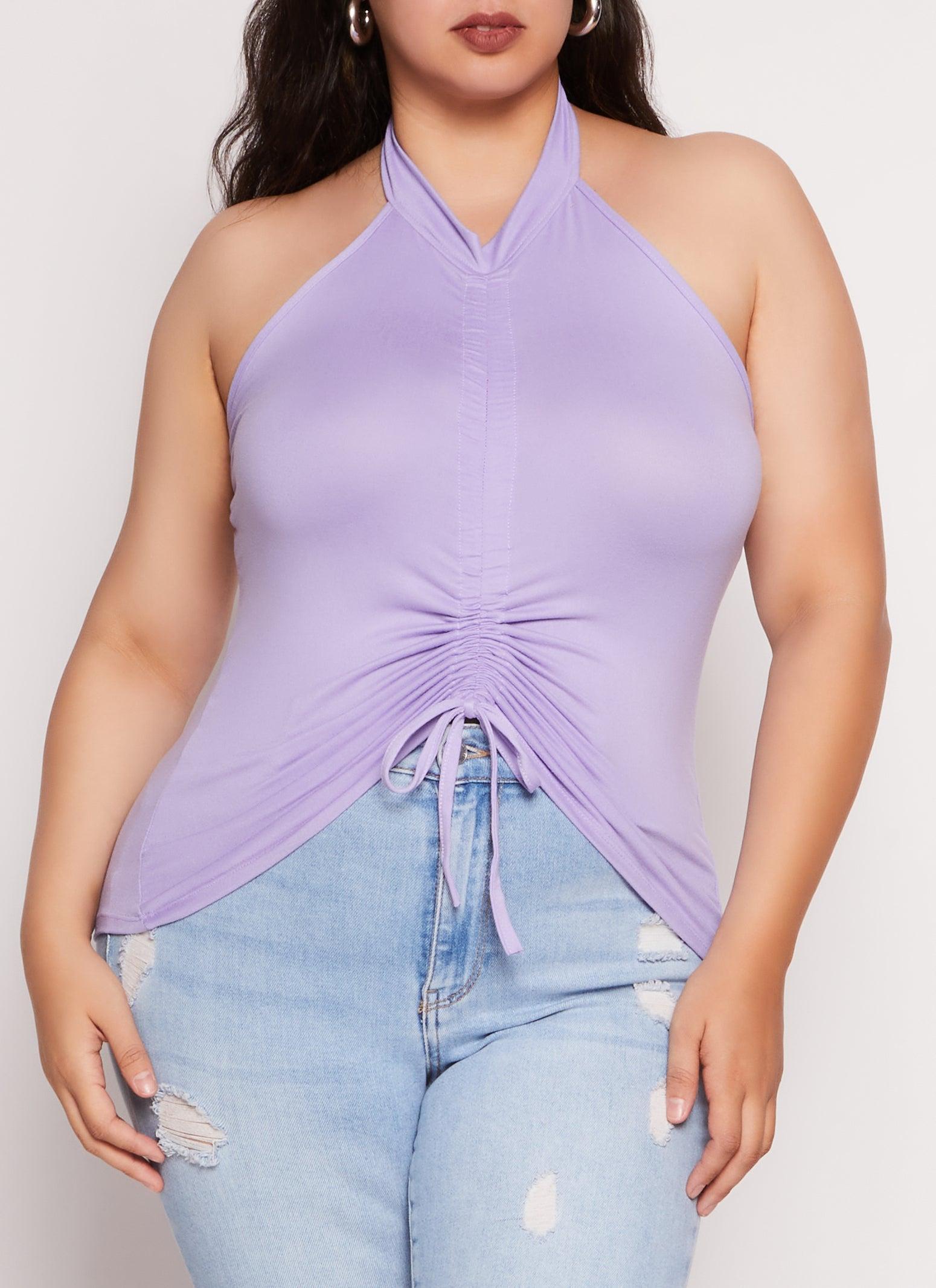 Womens Plus Size Ruched Drawstring Halter Top Product Image