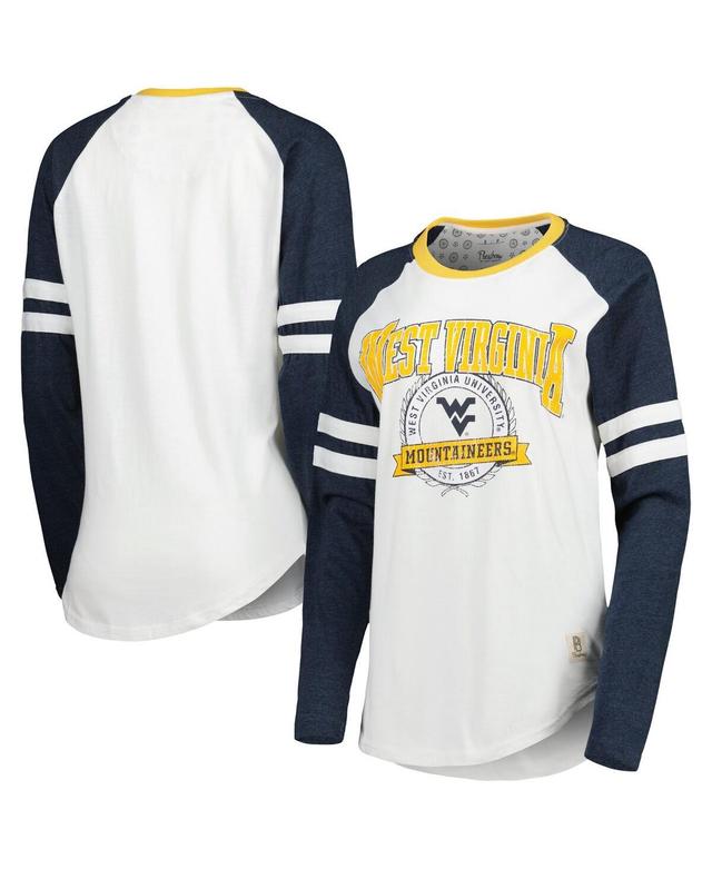 Womens Pressbox /Navy West Virginia Mountaineers Brooking Sleeve Stripe Raglan Long Sleeve T-Shirt Product Image