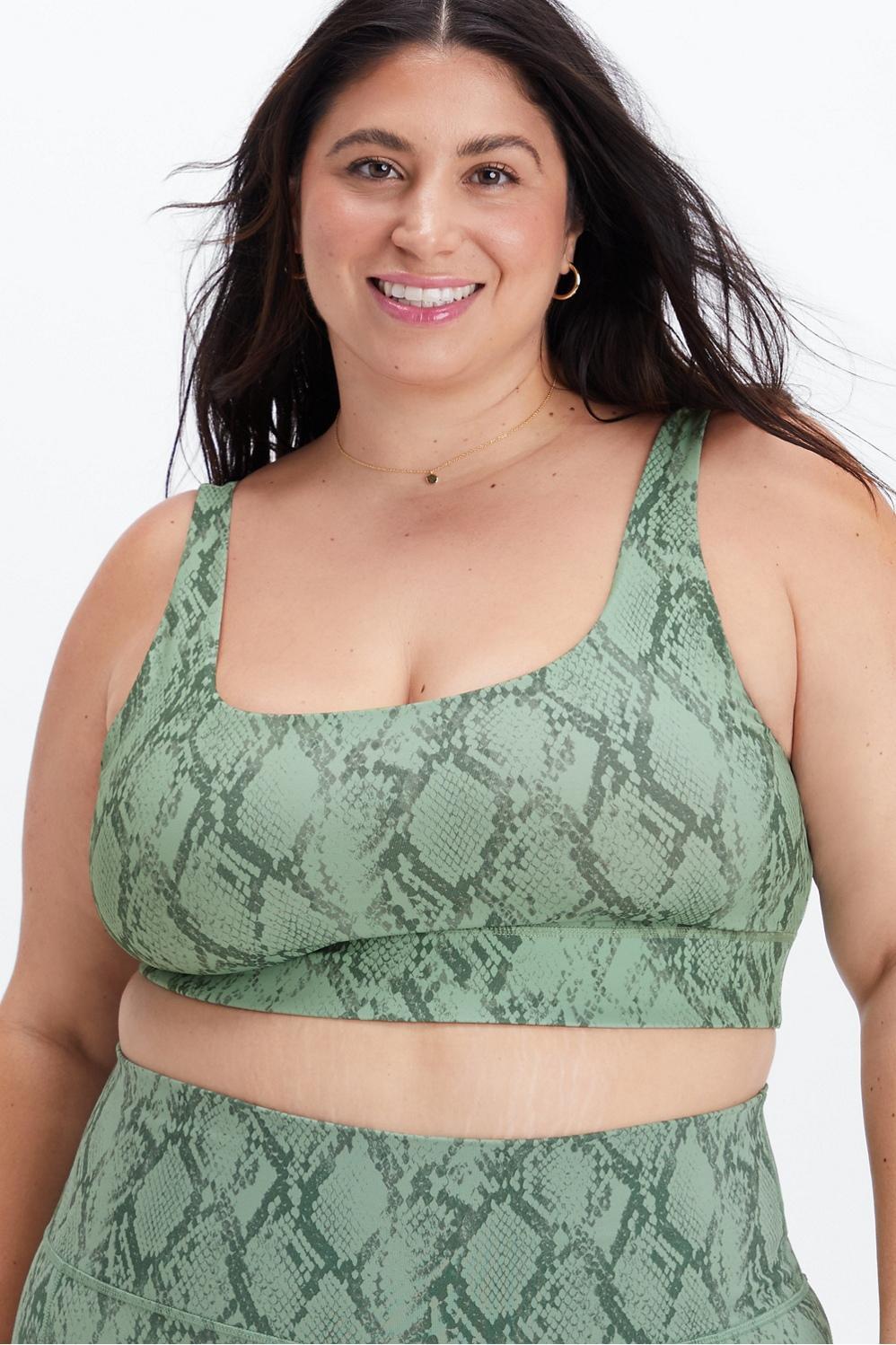 Fabletics Harlyn Midi Medium Impact Sports Bra Womens Cactus Snake/Pink Canyon plus Size 4X Product Image