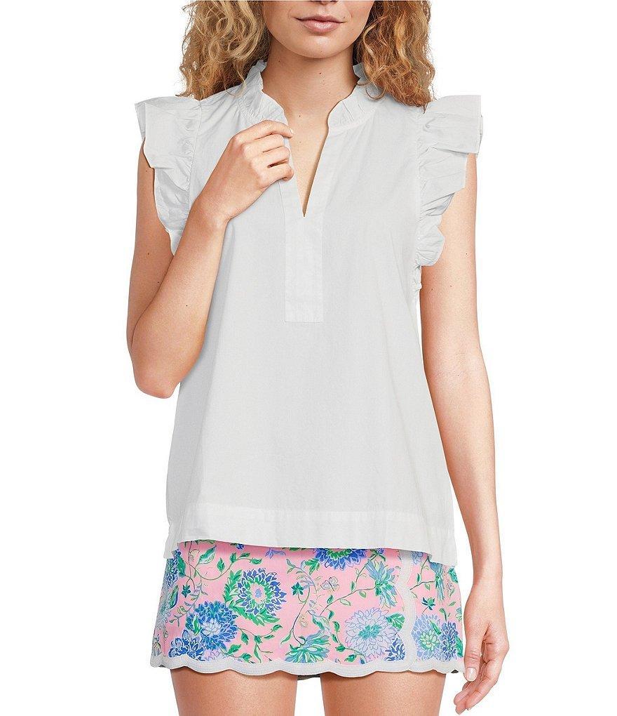 Lilly Pulitzer Klaudie Woven V-Neck Cap Sleeve Ruffle Trim Top Product Image