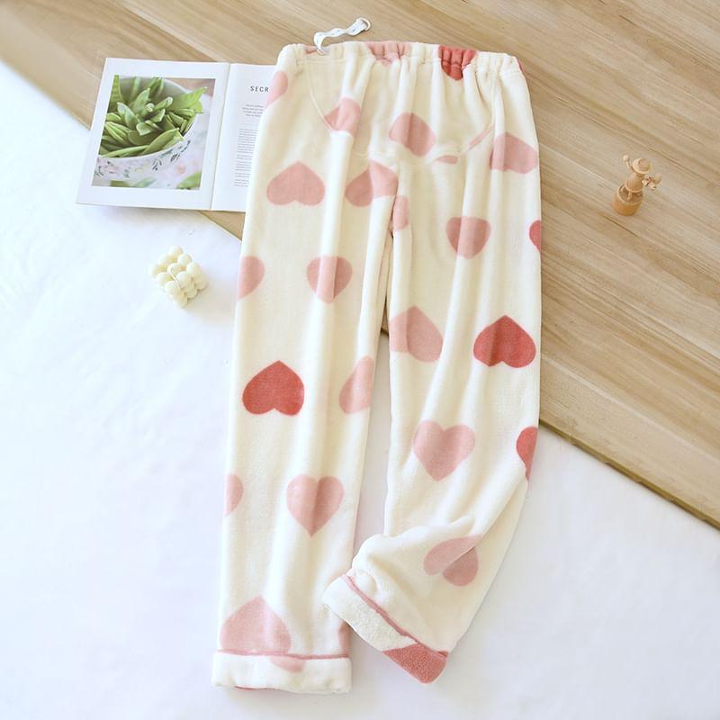 Maternity Elastic Waist Patterned Fleece Pajama Pants Product Image