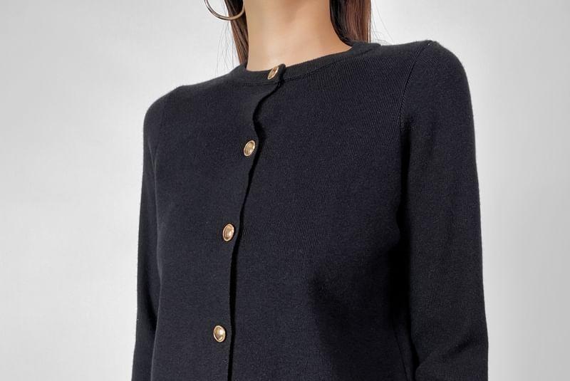 Crew Neck Plain Button Up Crop Cardigan product image