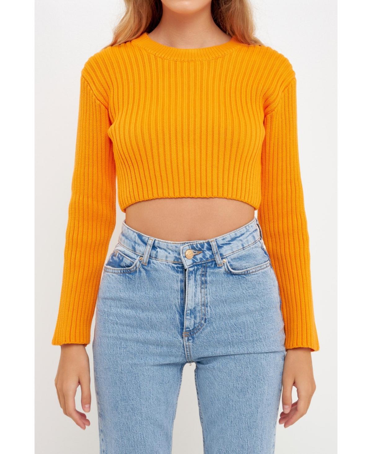 English Factory Womens Cropped Ribbed Knit Sweater Product Image