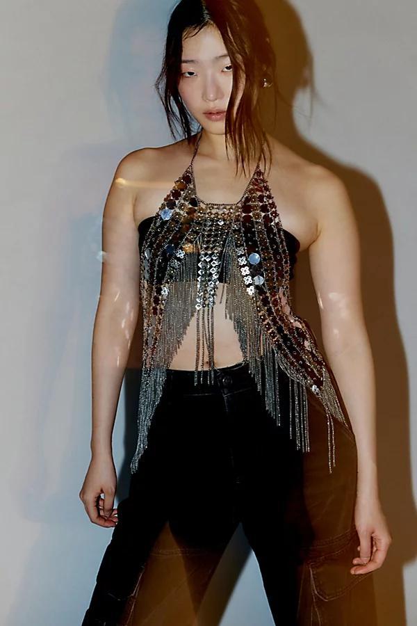 River Metal Fringe Halter Top Womens at Urban Outfitters Product Image