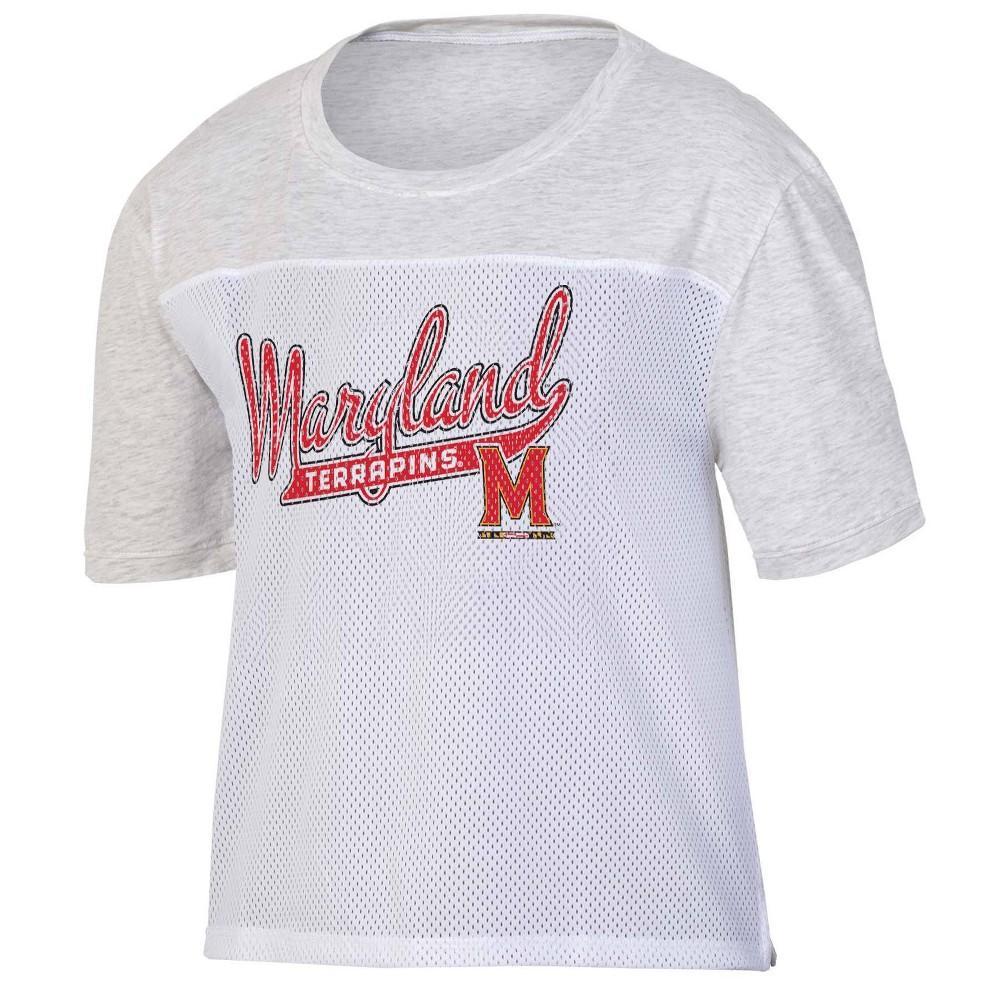 NCAA Maryland Terrapins Womens White Mesh Yoke T-Shirt Product Image