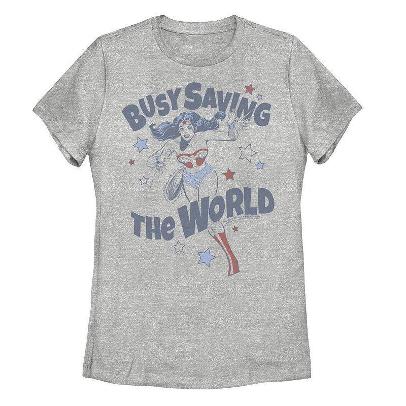 Juniors DC Comics Wonder Woman Busy Saving The World Graphic Tee, Girls Athletic Grey Product Image