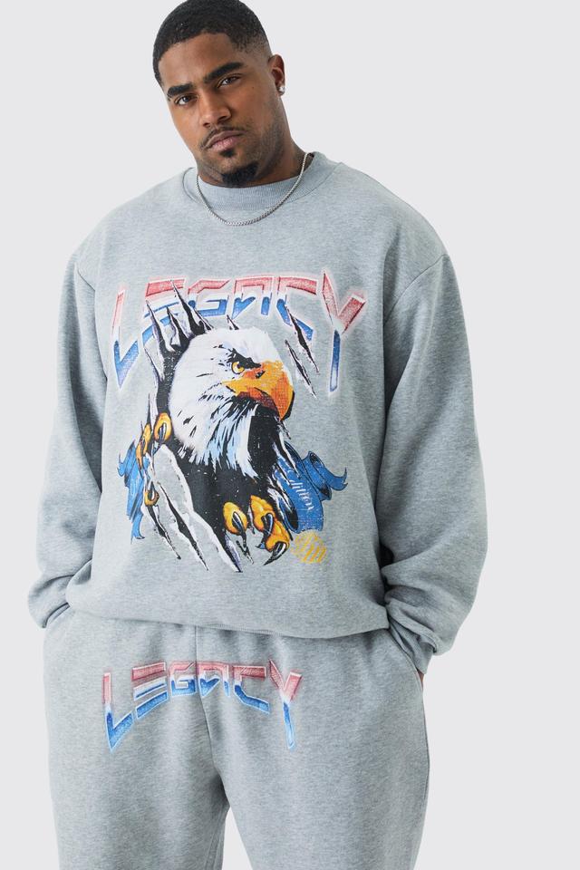 Plus Liberty Eagle Oversized Sweatshirt Tracksuit | boohooMAN USA Product Image