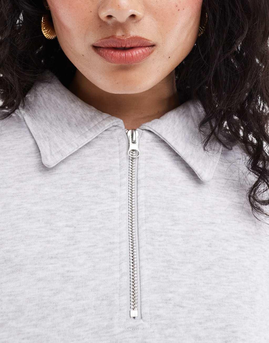 ASOS DESIGN half zip collared sweatshirt in ice heather Product Image