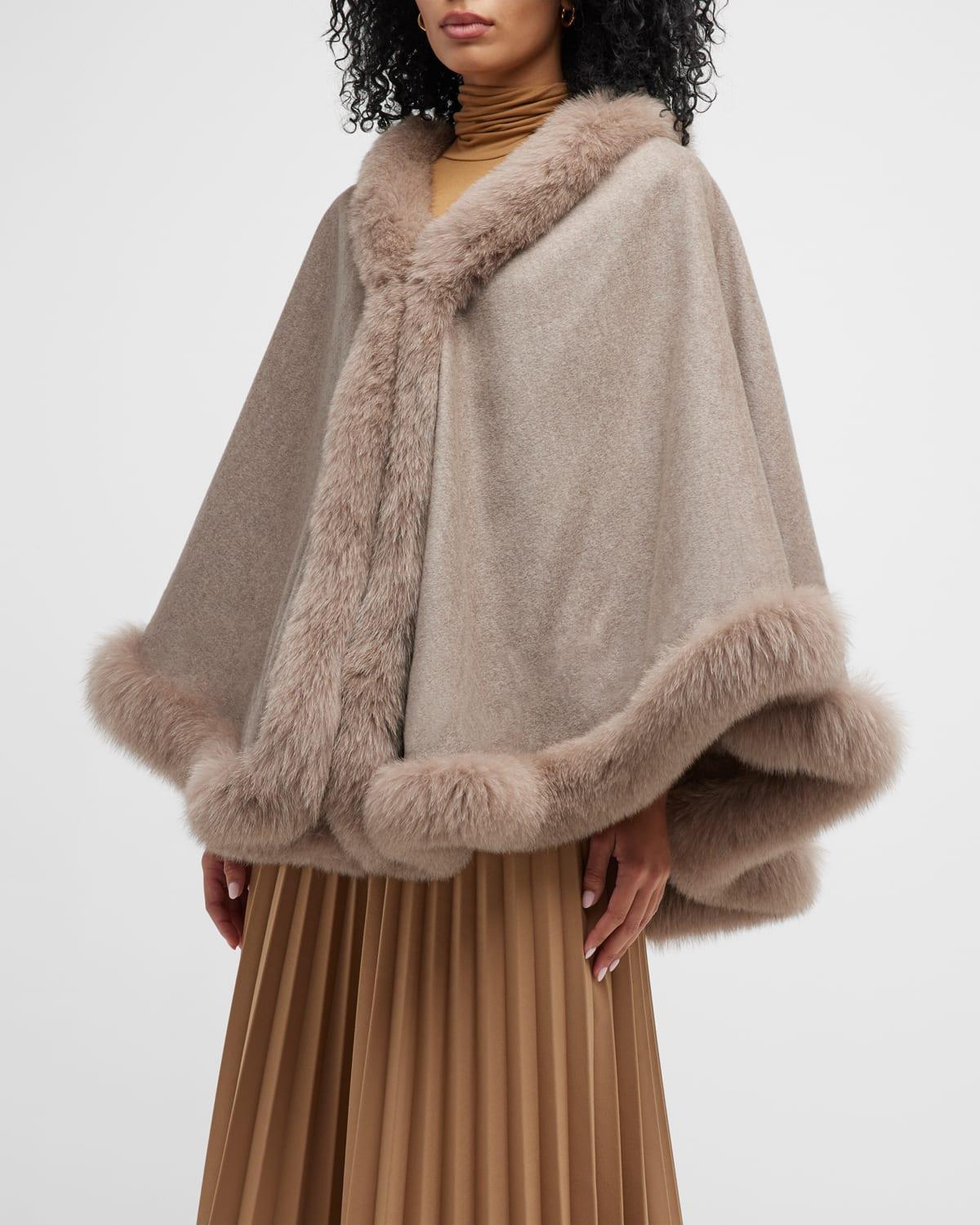 Womens Cashmere and Wool Cape with Lamb Trim Product Image