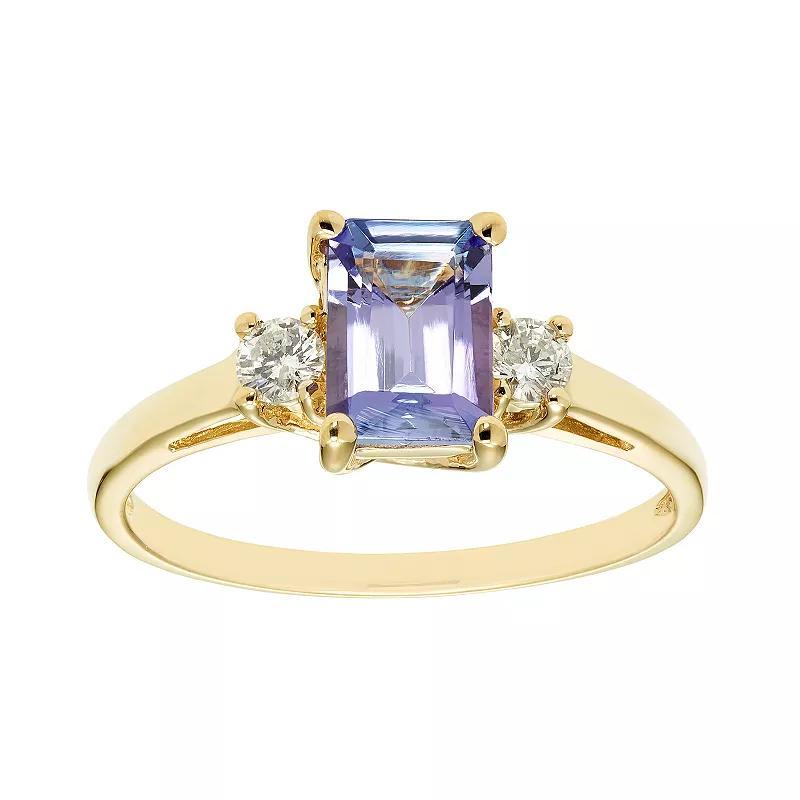 The Regal Collection 14k Gold Tanzanite & 1/5 Carat T.W. IGL Certified Diamond 3-Stone Ring, Womens Yellow Product Image