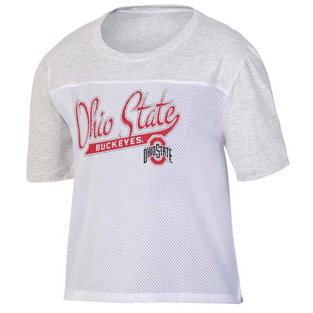 NCAA Ohio State Buckeyes Womens White Mesh Yoke T-Shirt Product Image