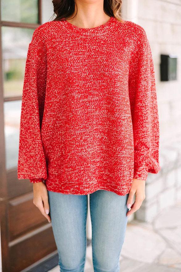 The Slouchy Red Bubble Sleeve Sweater Female Product Image