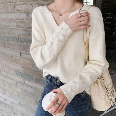 Long-Sleeve V-Neck Ribbed Knit Top product image