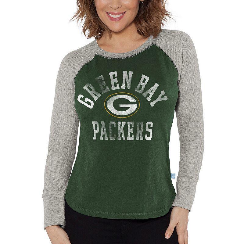 Womens G-III 4Her by Carl Banks /Heather Gray Bay Packers Waffle Knit Raglan Long Sleeve T-Shirt Product Image